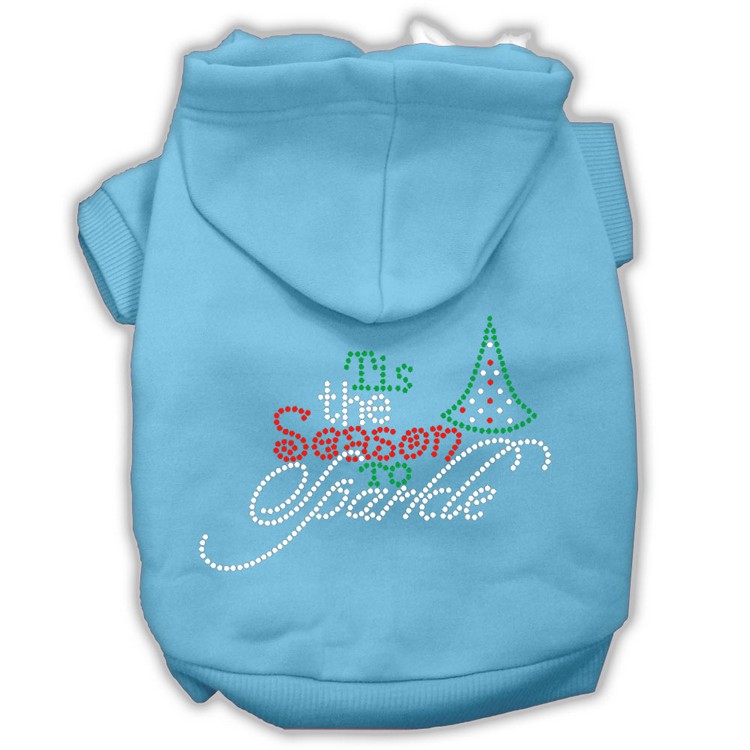 Tis the Season to Sparkle Rhinestone Dog Hoodie Baby Blue XS